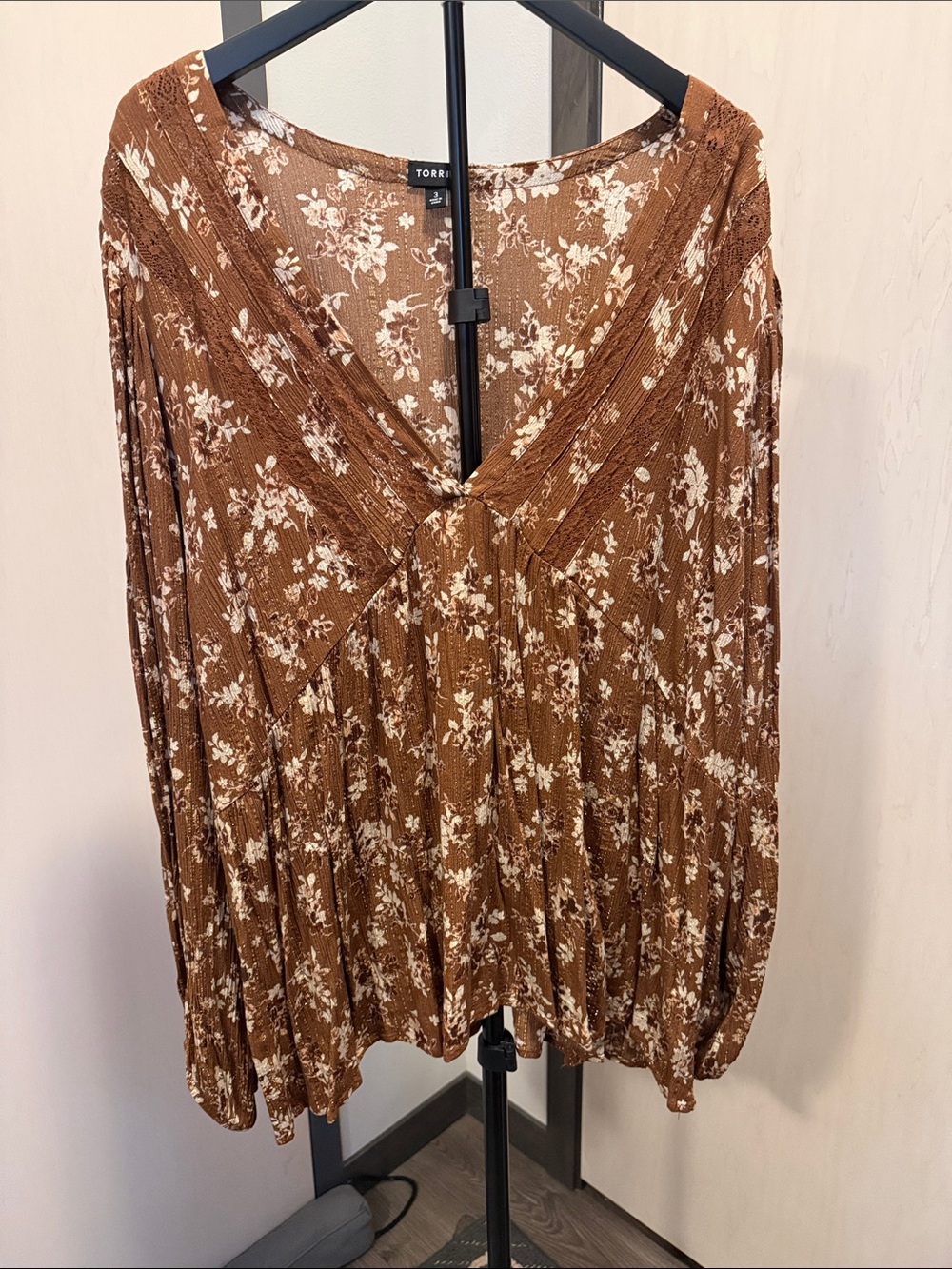torrid Brown & Cream Floral V-Neck Long Sleeve Tunic